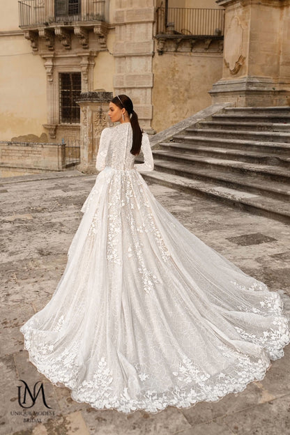 Dorothy - Long Sleeve Satin Modest Wedding Dress