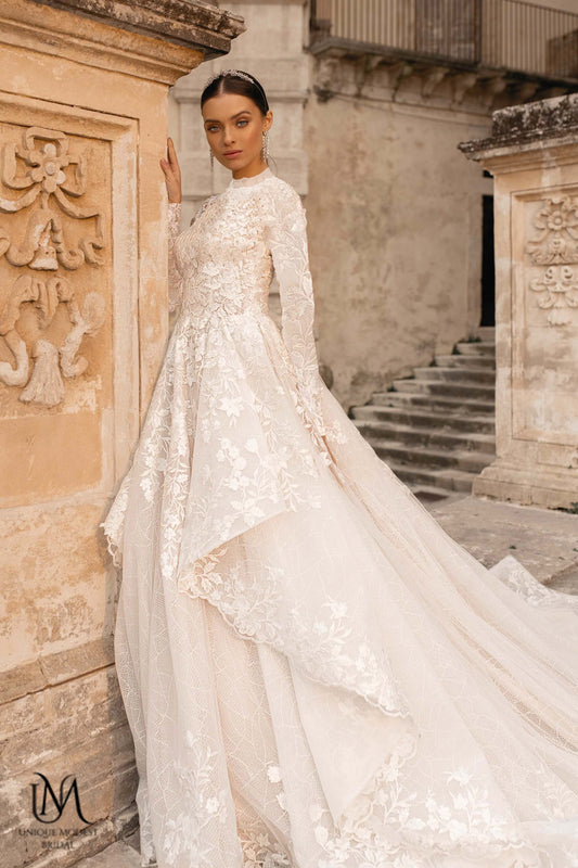 Dorothy - Long Sleeve Satin Modest Wedding Dress