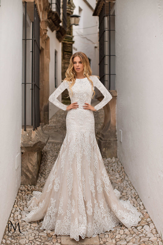 Ariel - Long Sleeve Elegant Mermaid Modest Wedding Dress