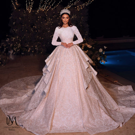 Sophia - Elegant Modest Wedding Dress in Satin and Lace