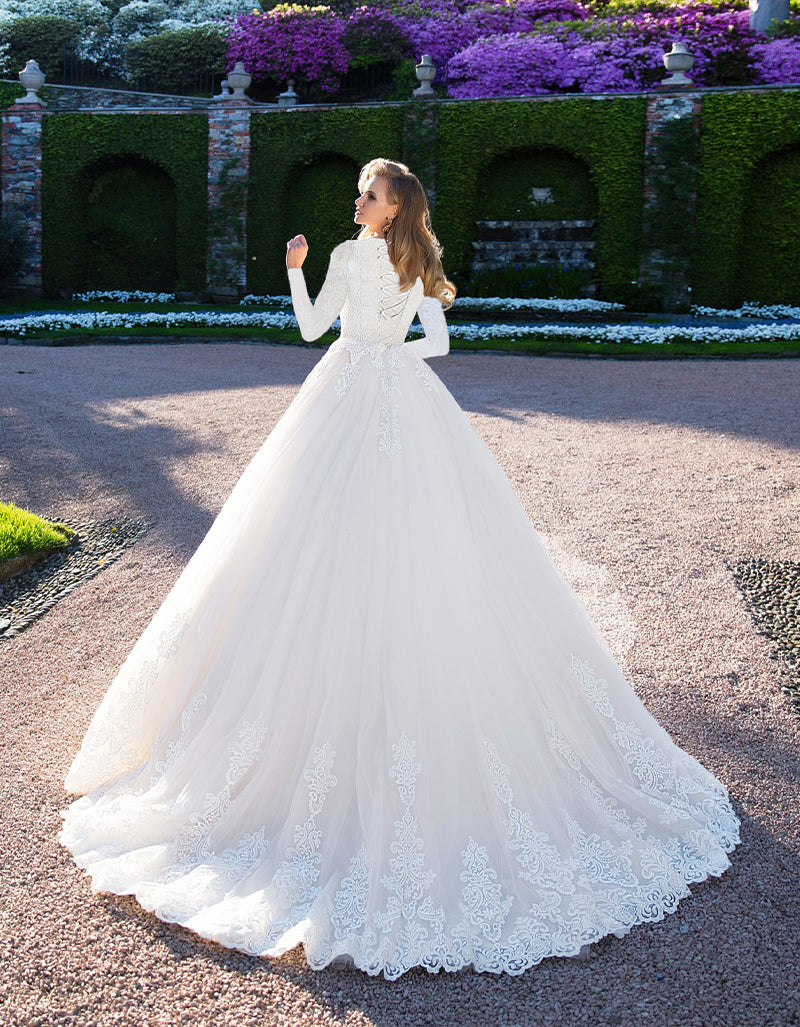 Stella - Long Sleeve A-Line / Ball Gown Modest Wedding Dress