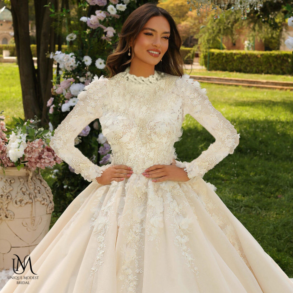 Grace - Elegant A-Line / Ball Gown Modest Wedding Dress