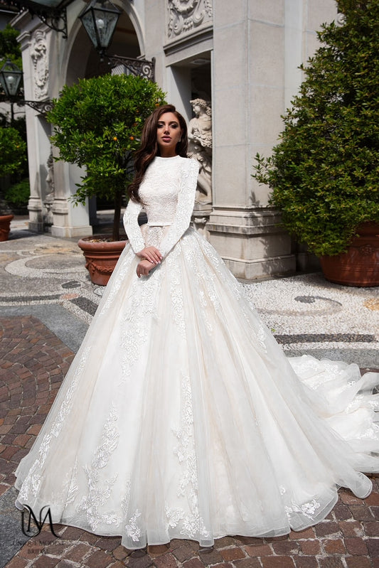 Veronica - Elegant Satin A-Line Modest Wedding Dress