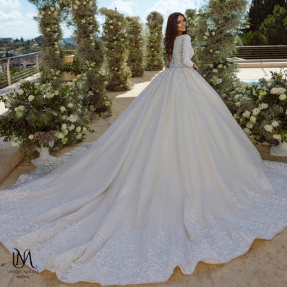 Luna - Elegant Satin A-Line / Ball Gown Modest Wedding Dress