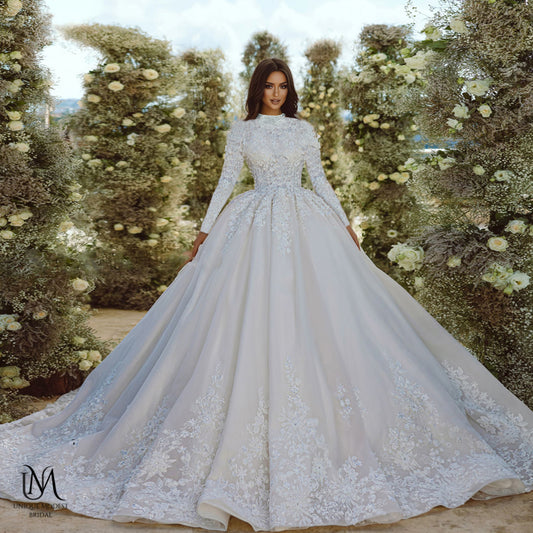 Luna - Elegant Satin A-Line / Ball Gown Modest Wedding Dress