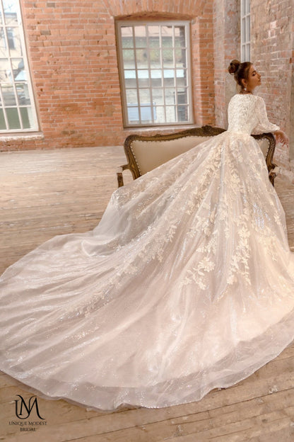 Serenara - Elegant Long Sleeve Satin Modest Wedding Dress