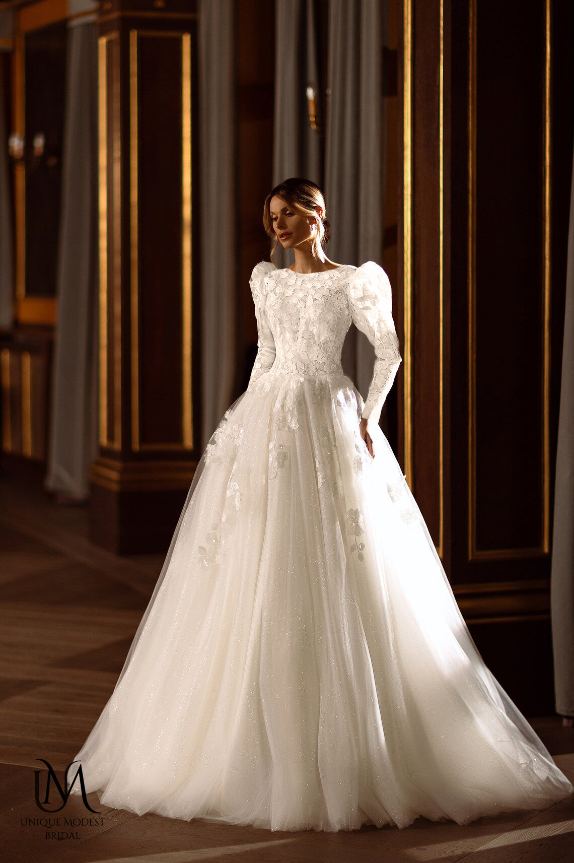 Glamera - Best-Selling A-Line Satin Modest Wedding Dress