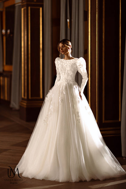 Glamera - Best-Selling A-Line Satin Modest Wedding Dress