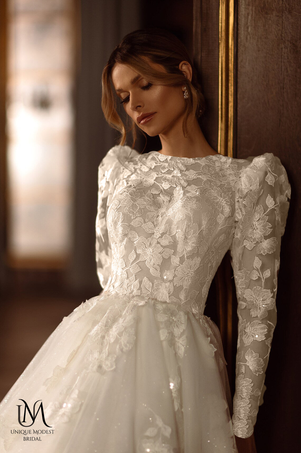 Glamera - Best-Selling A-Line Satin Modest Wedding Dress
