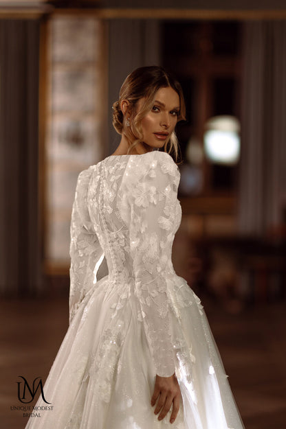 Glamera - Best-Selling A-Line Satin Modest Wedding Dress
