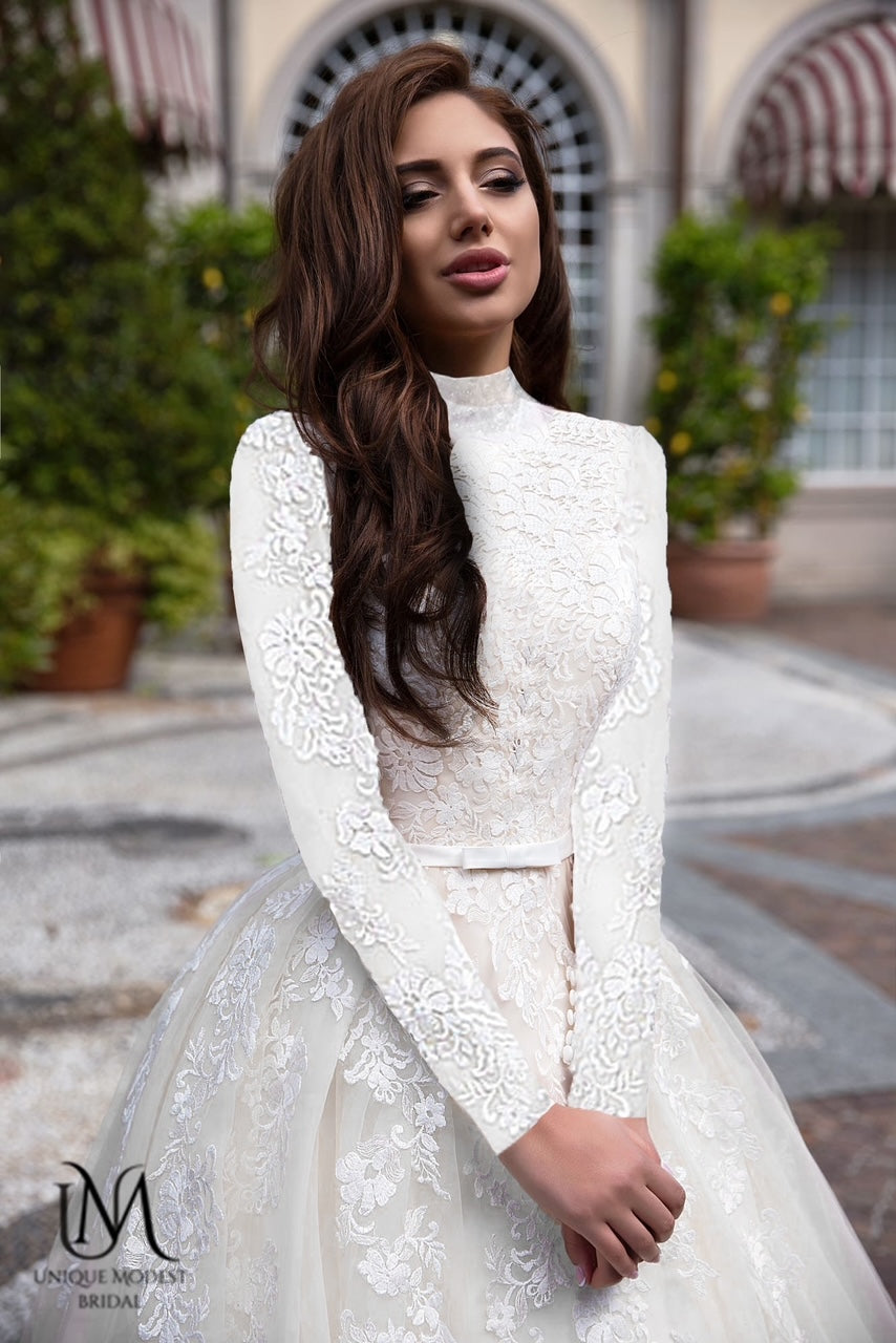 Veronica - Elegant Satin A-Line Modest Wedding Dress