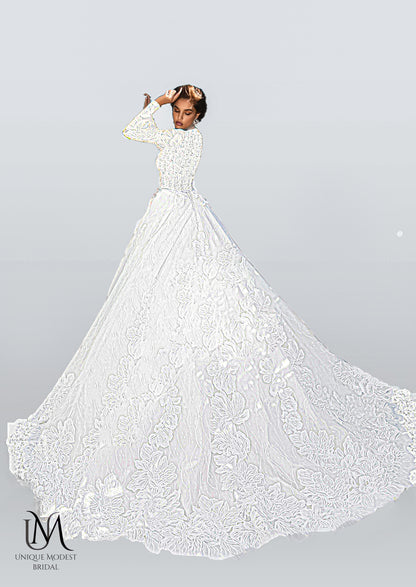 Amara - Elegant A-Line / Ball Gown Modest Wedding Dress