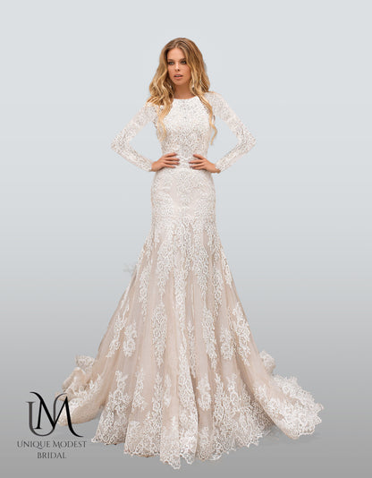 Ariel - Long Sleeve Elegant Mermaid Modest Wedding Dress