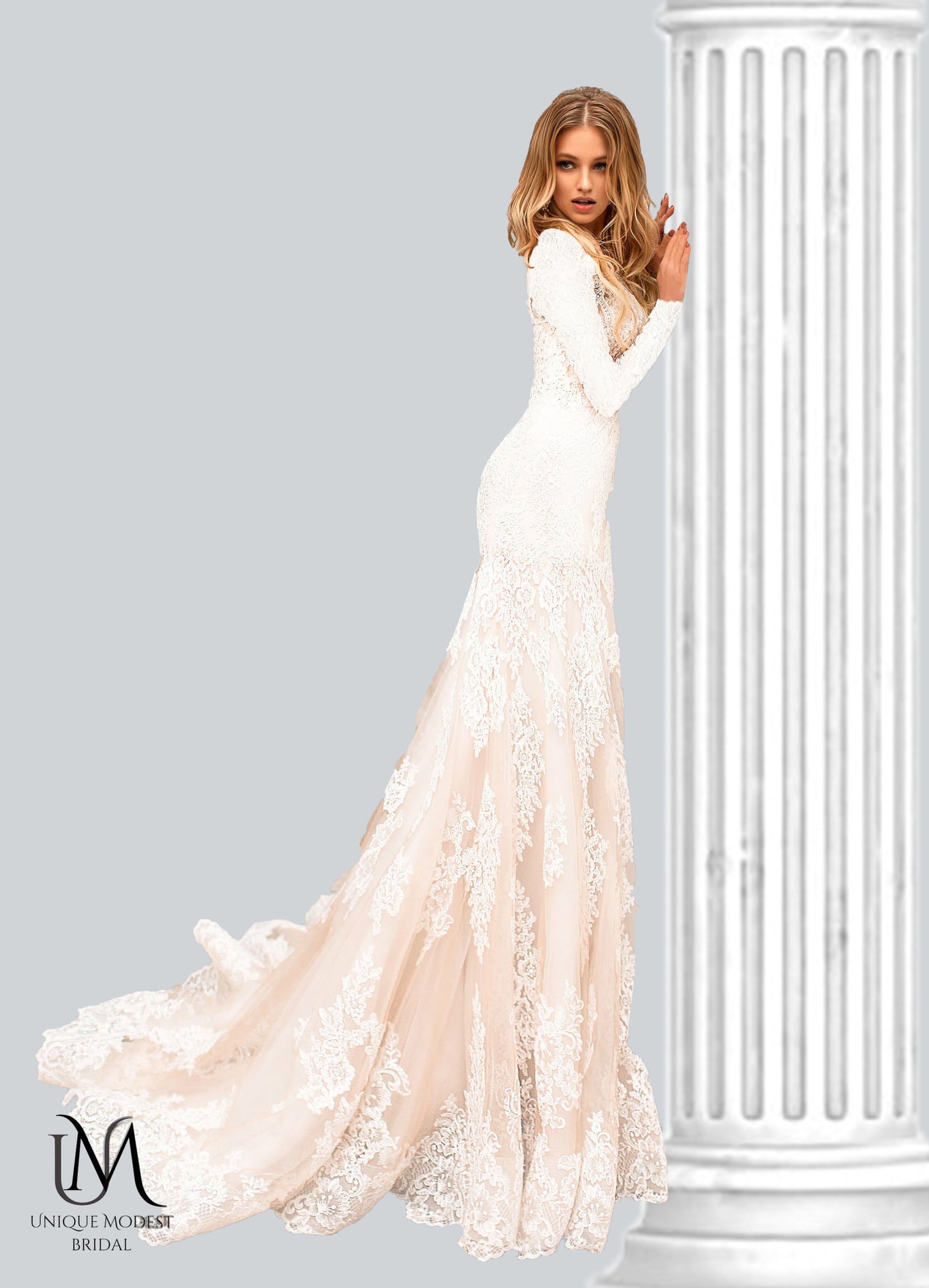 Ariel - Long Sleeve Elegant Mermaid Modest Wedding Dress