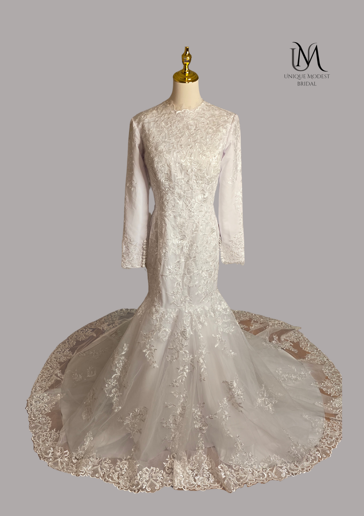 Ariel - Long Sleeve Elegant Mermaid Modest Wedding Dress