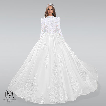 Aurora - Elegant A-Line / Ball Gown Modest Wedding Dress