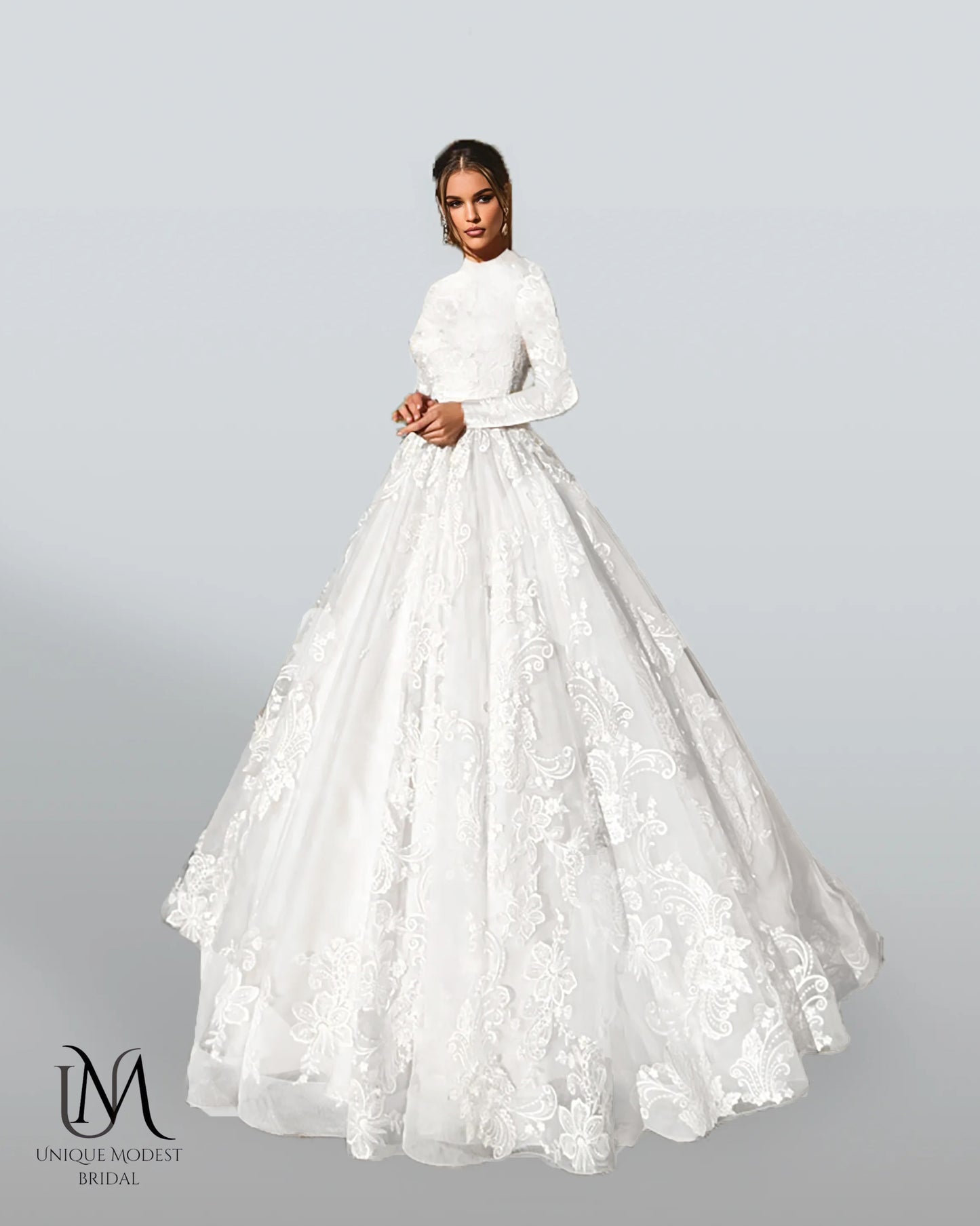 Bloomify - Elegant A-Line Long Sleeve Modest Wedding Dress
