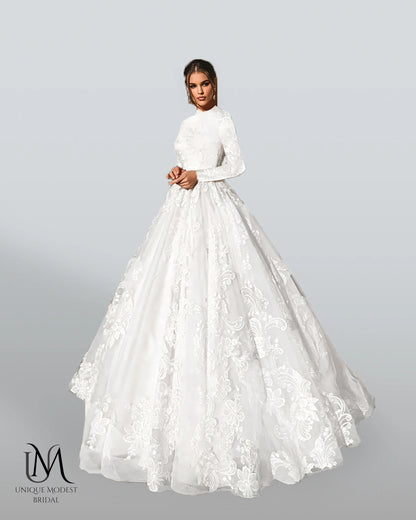 Bloomify - Elegant A-Line Long Sleeve Modest Wedding Dress