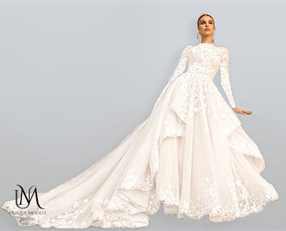 Dorothy - Long Sleeve Satin Modest Wedding Dress