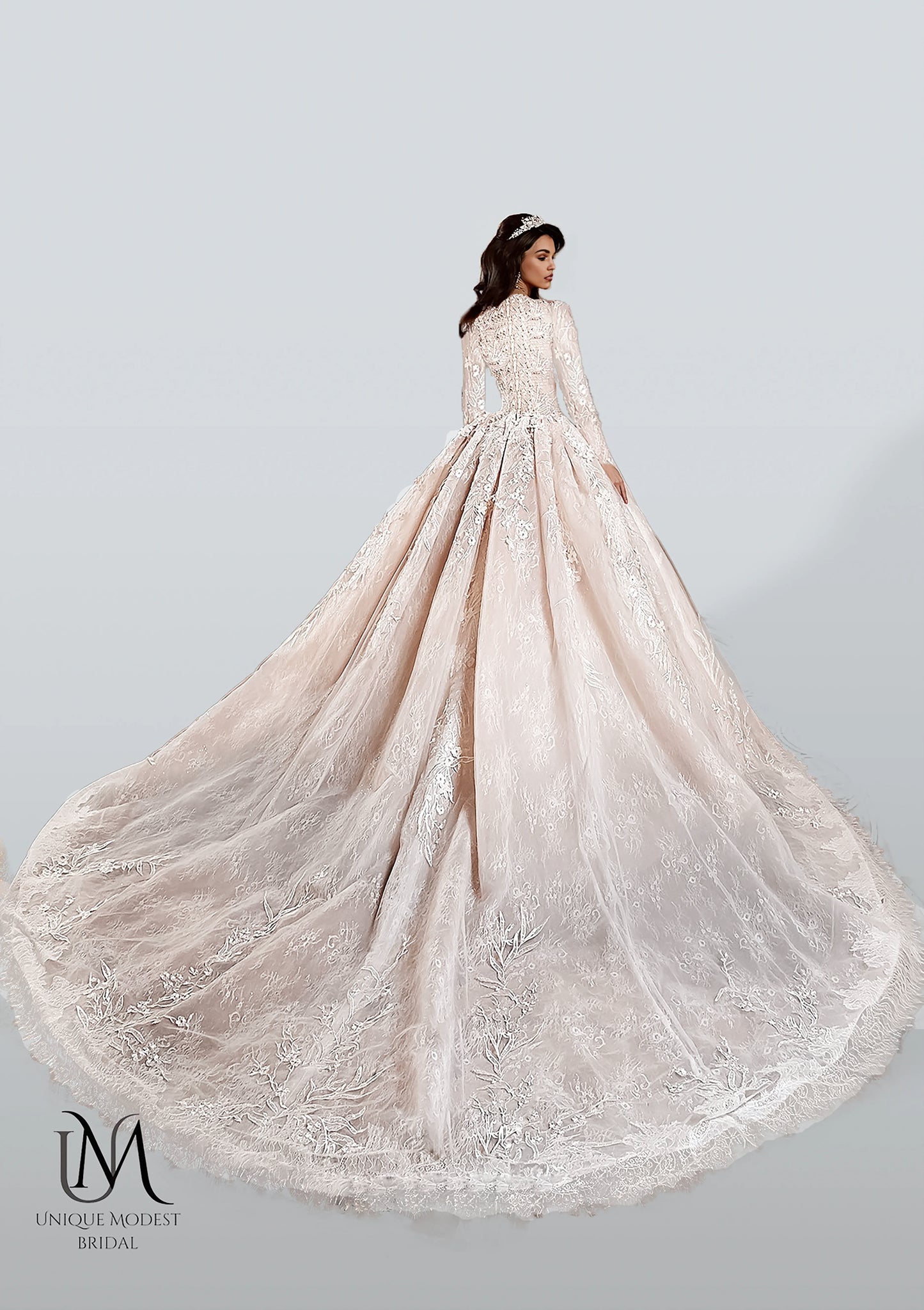 Eclara - Long Sleeve Satin Ball Gown Modest Wedding Dress