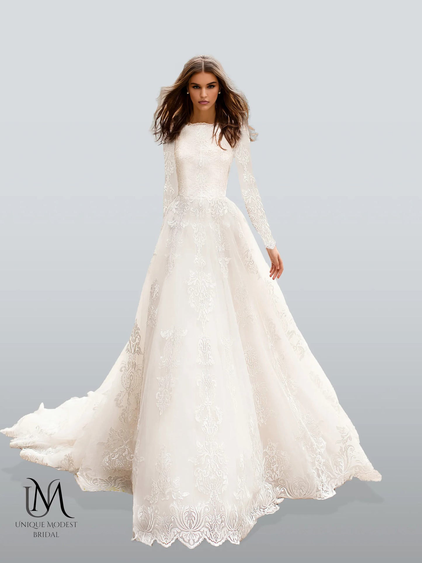 Elegara - Long Sleeve A-Line Modest Wedding Dress