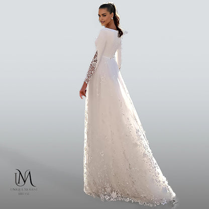 Ethereva - Elegant A-Line Modest Wedding Dress in Satin and Lace