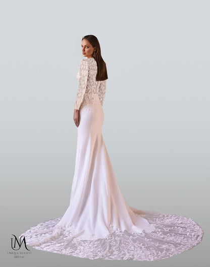 Flower - Beautiful Modest Mermaid Wedding Dress