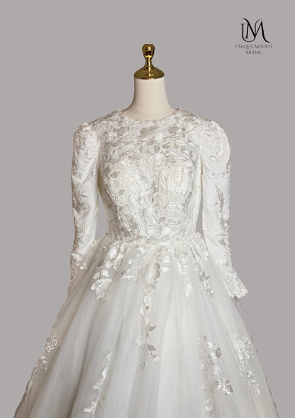 Glamera - Best-Selling A-Line Satin Modest Wedding Dress