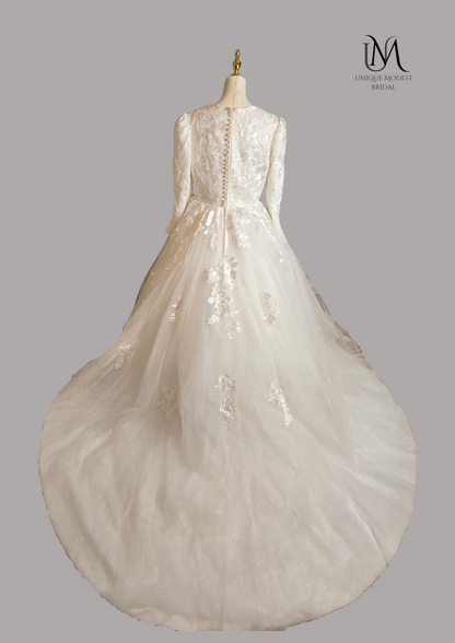 Glamera - Best-Selling A-Line Satin Modest Wedding Dress