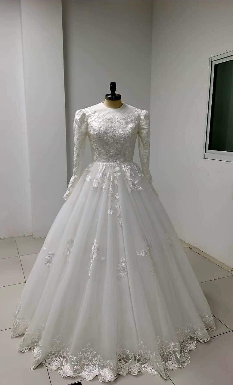Glamera - Best-Selling A-Line Satin Modest Wedding Dress