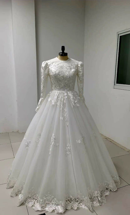Glamera - Best-Selling A-Line Satin Modest Wedding Dress