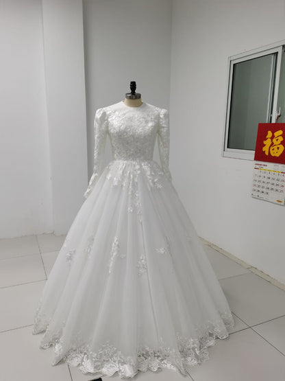 Glamera - Best-Selling A-Line Satin Modest Wedding Dress