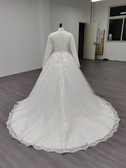Dorothy - Long Sleeve Satin Modest Wedding Dress