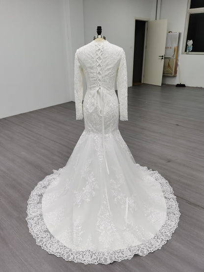 Ariel - Long Sleeve Elegant Mermaid Modest Wedding Dress