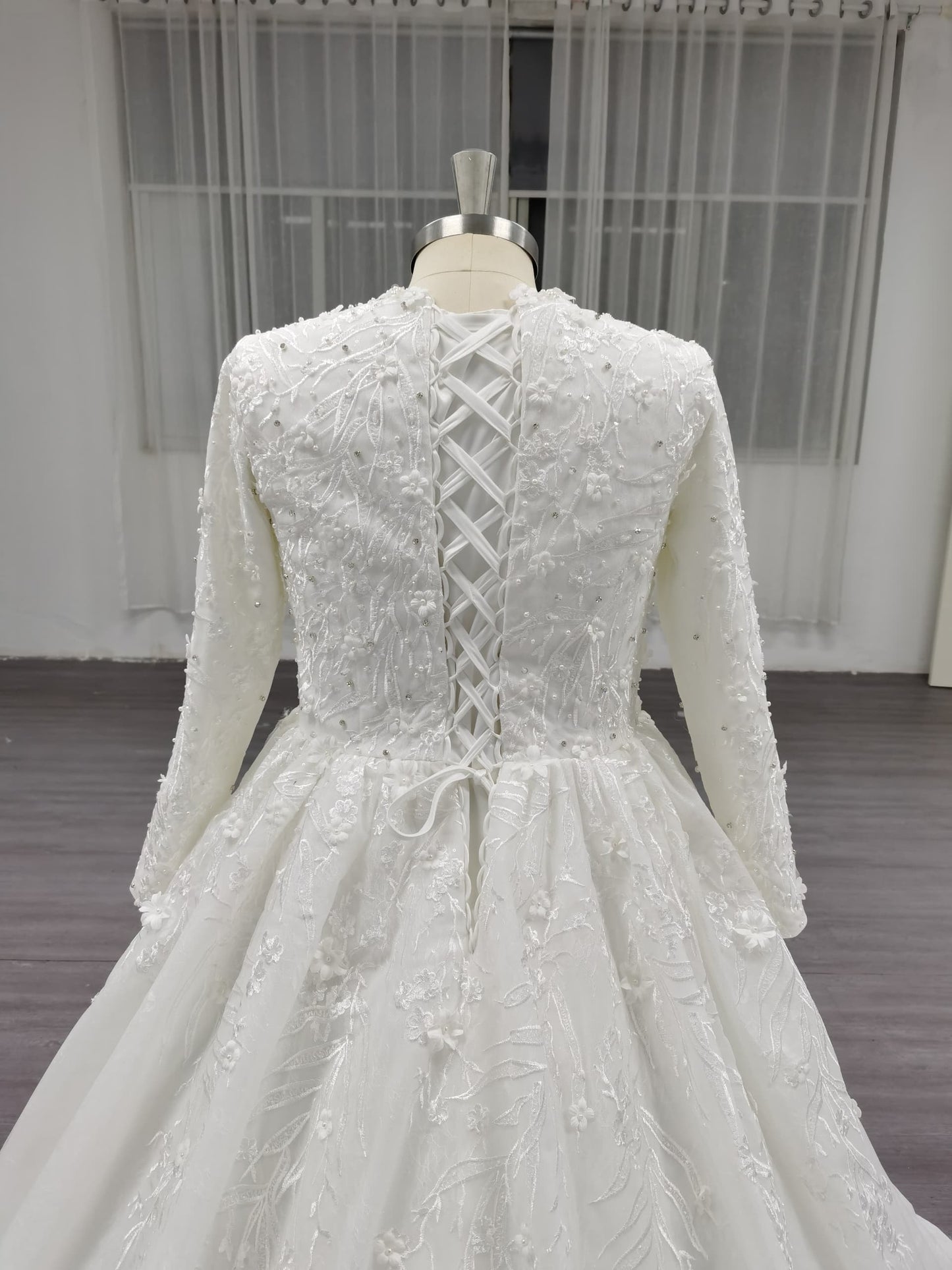 Eclara - Long Sleeve Satin Ball Gown Modest Wedding Dress