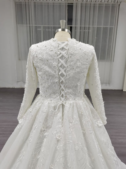 Eclara - Long Sleeve Satin Ball Gown Modest Wedding Dress