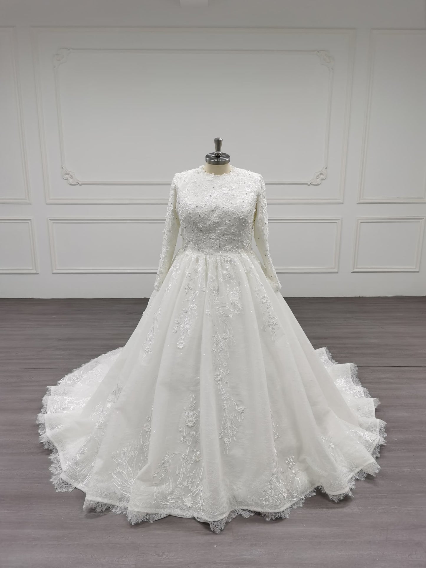 Eclara - Long Sleeve Satin Ball Gown Modest Wedding Dress