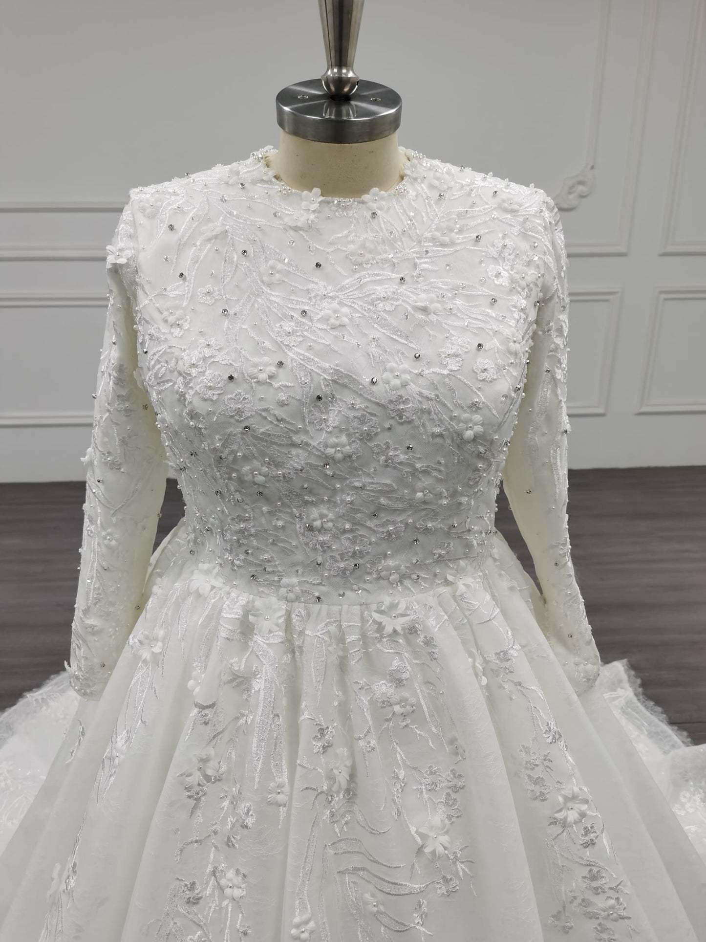 Eclara - Long Sleeve Satin Ball Gown Modest Wedding Dress