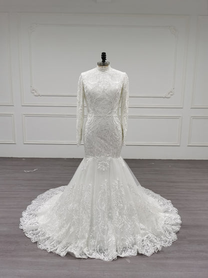 Ariel - Long Sleeve Elegant Mermaid Modest Wedding Dress