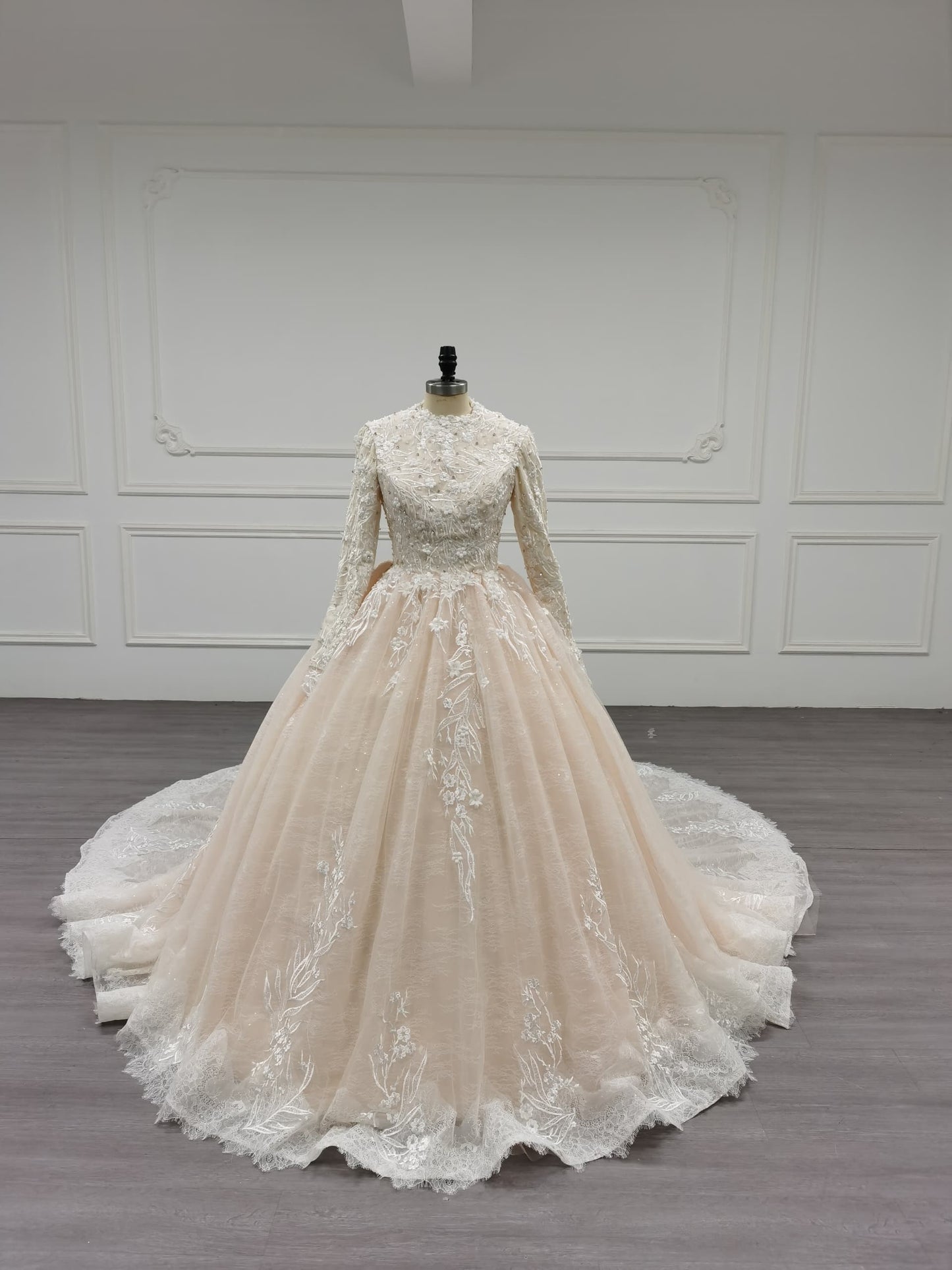 Eclara - Long Sleeve Satin Ball Gown Modest Wedding Dress