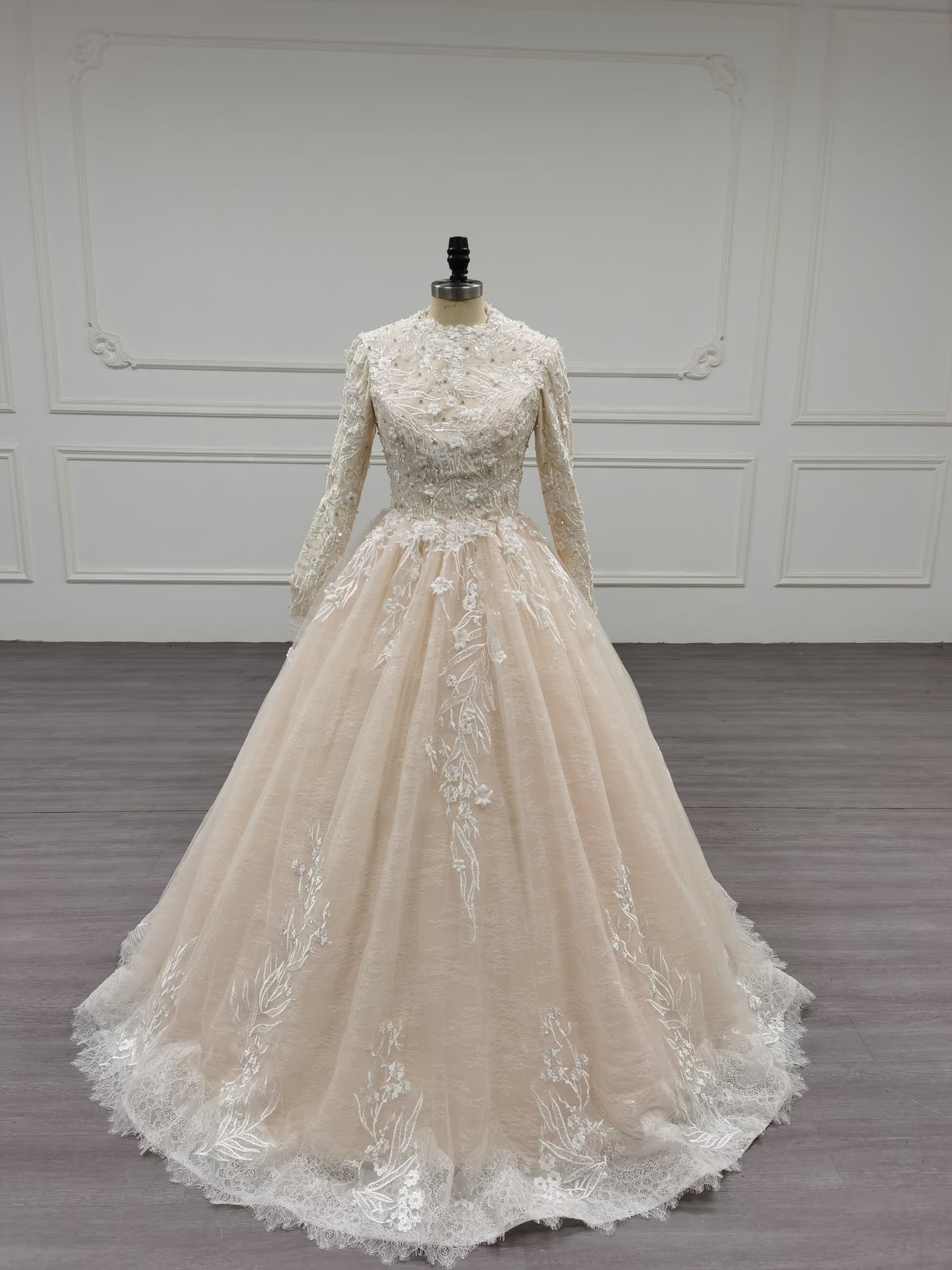 Eclara - Long Sleeve Satin Ball Gown Modest Wedding Dress