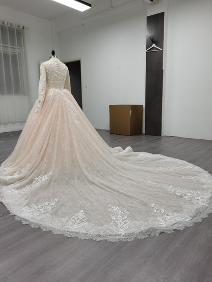 Eclara - Long Sleeve Satin Ball Gown Modest Wedding Dress