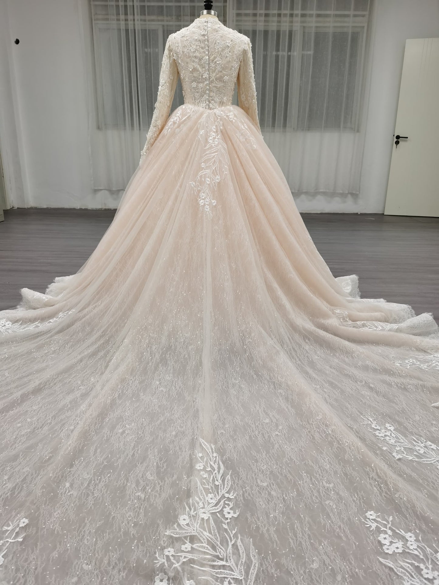 Eclara - Long Sleeve Satin Ball Gown Modest Wedding Dress