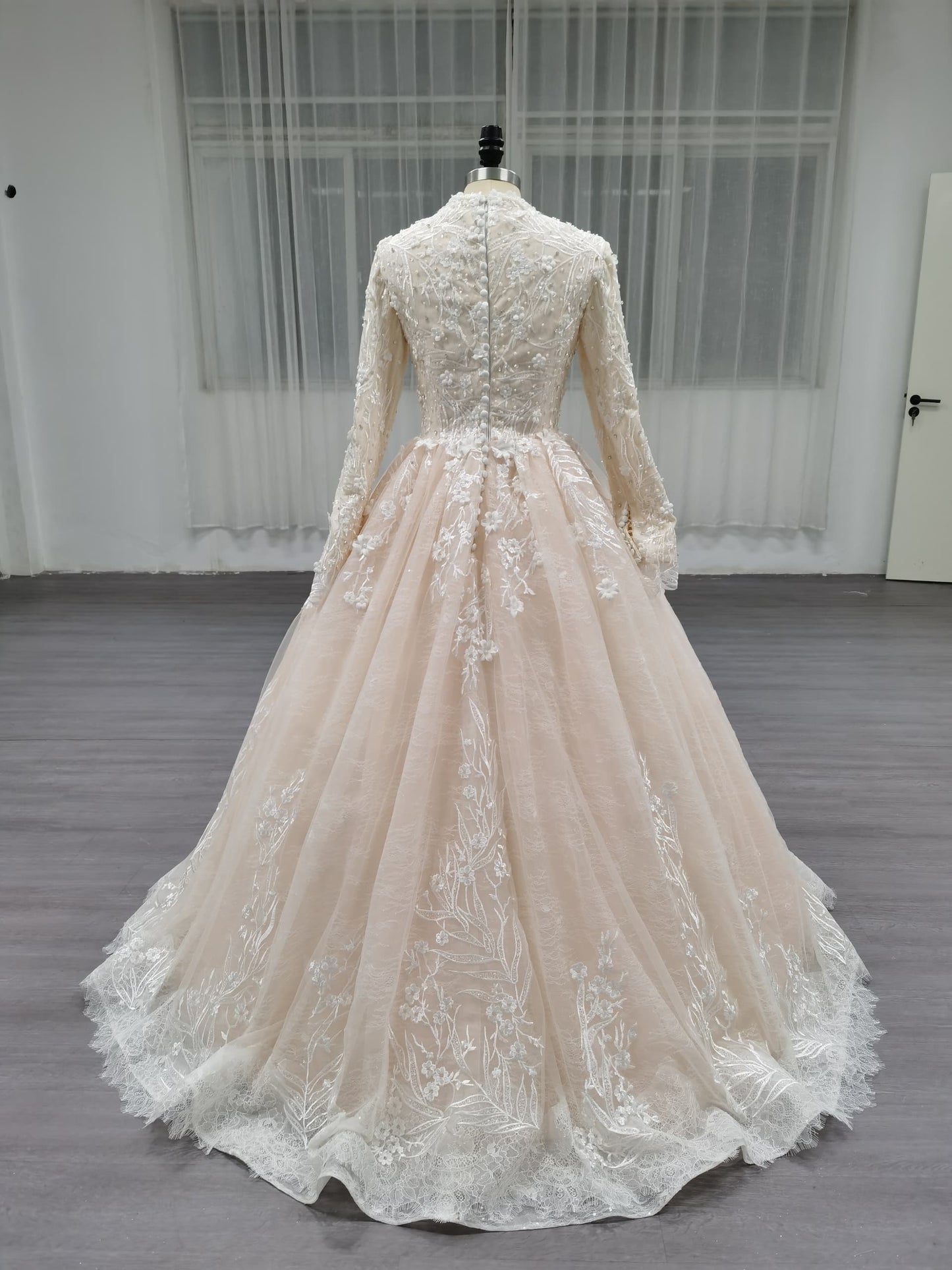 Eclara - Long Sleeve Satin Ball Gown Modest Wedding Dress