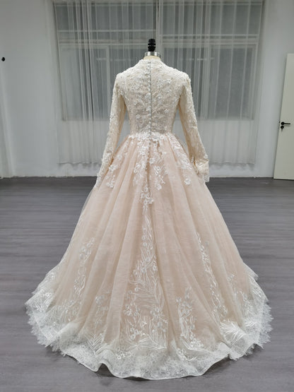 Eclara - Long Sleeve Satin Ball Gown Modest Wedding Dress