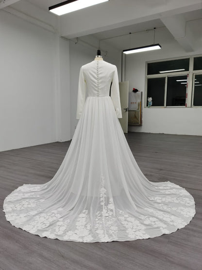 Lily - Elegant Minimalist Satin Modest Mermaid Wedding Dress