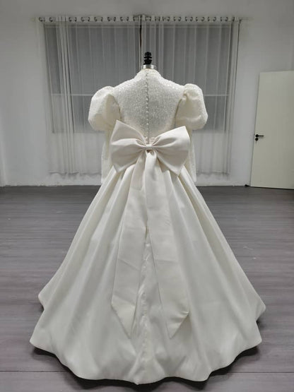 Opulique - Long Sleeve Satin Modest Wedding Dress