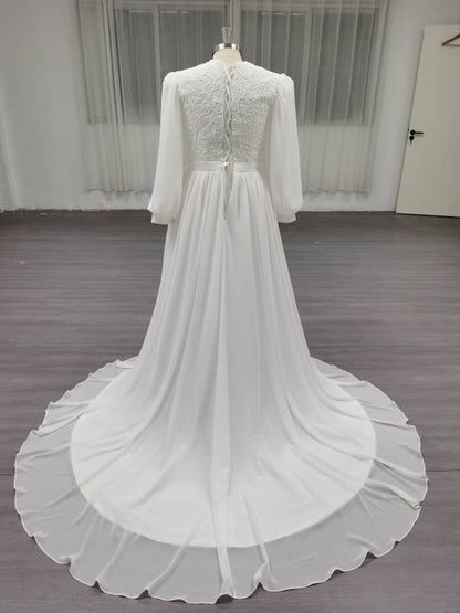 Pluto - Classic Minimalist Chiffon Modest Wedding Dress