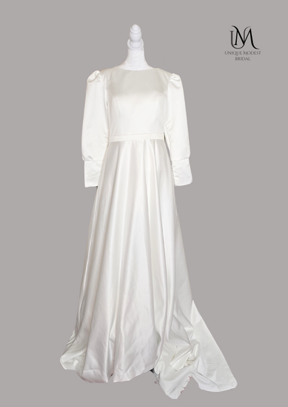 Jupiter - Simple Flow Satin Modest Wedding Dress