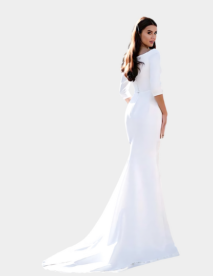 Lily - Elegant Minimalist Satin Modest Mermaid Wedding Dress